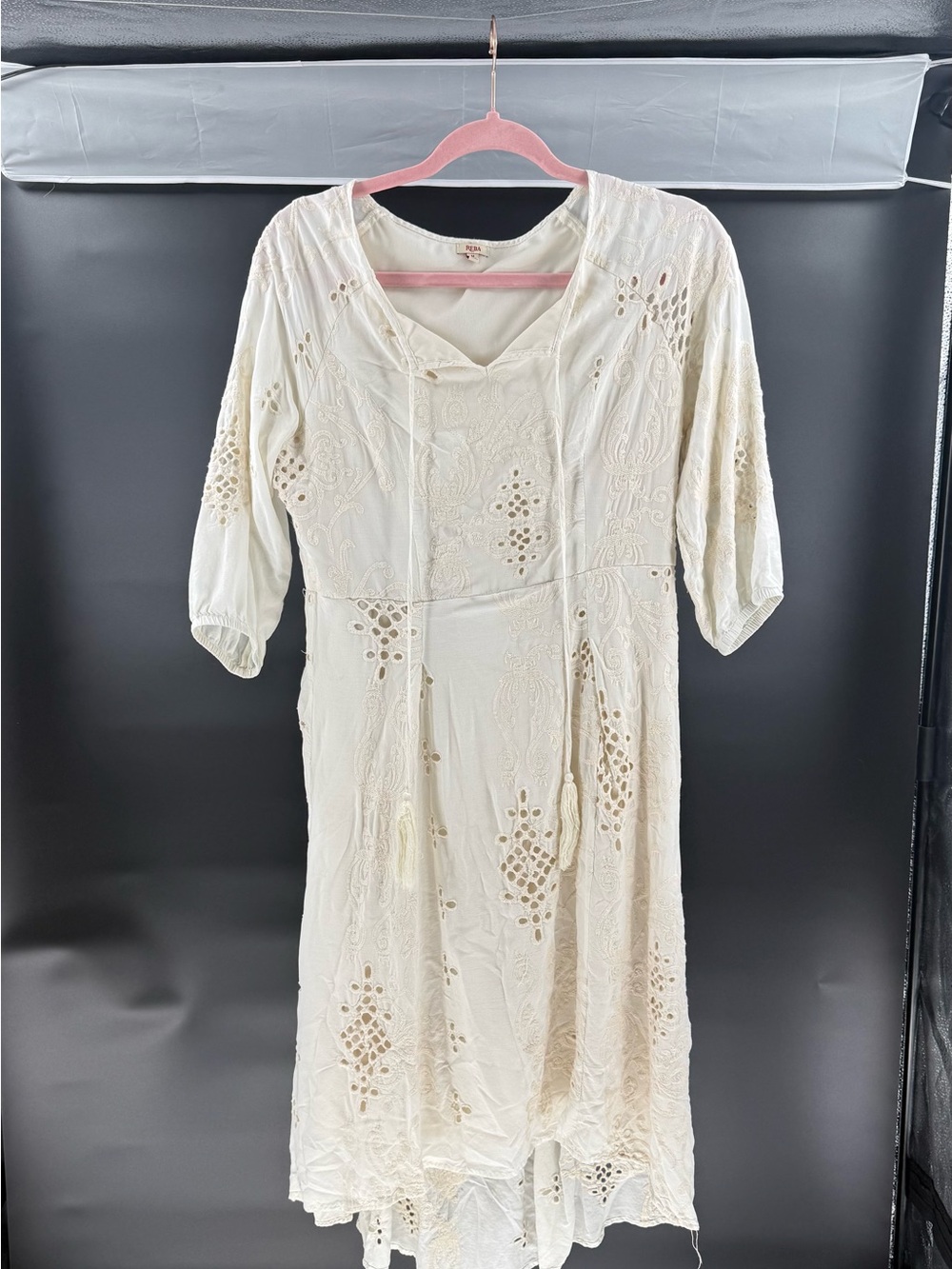 Reba White Eyelet Paradise Boho High Low Midi Dress Size Medium
